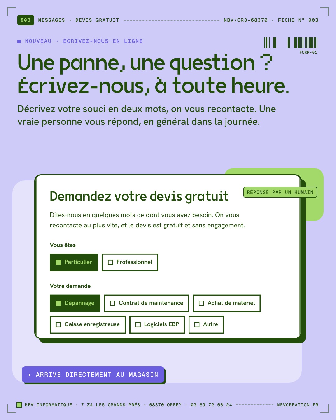 Formulaire de demande de devis en ligne MBV Informatique